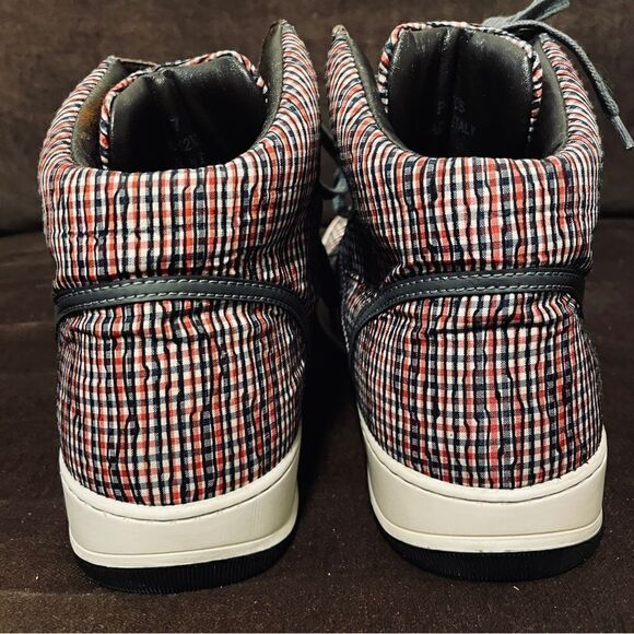 Lanvin designer high top sneakers red white blue plaid grey piping Womens 9 US - Picture 11 of 13